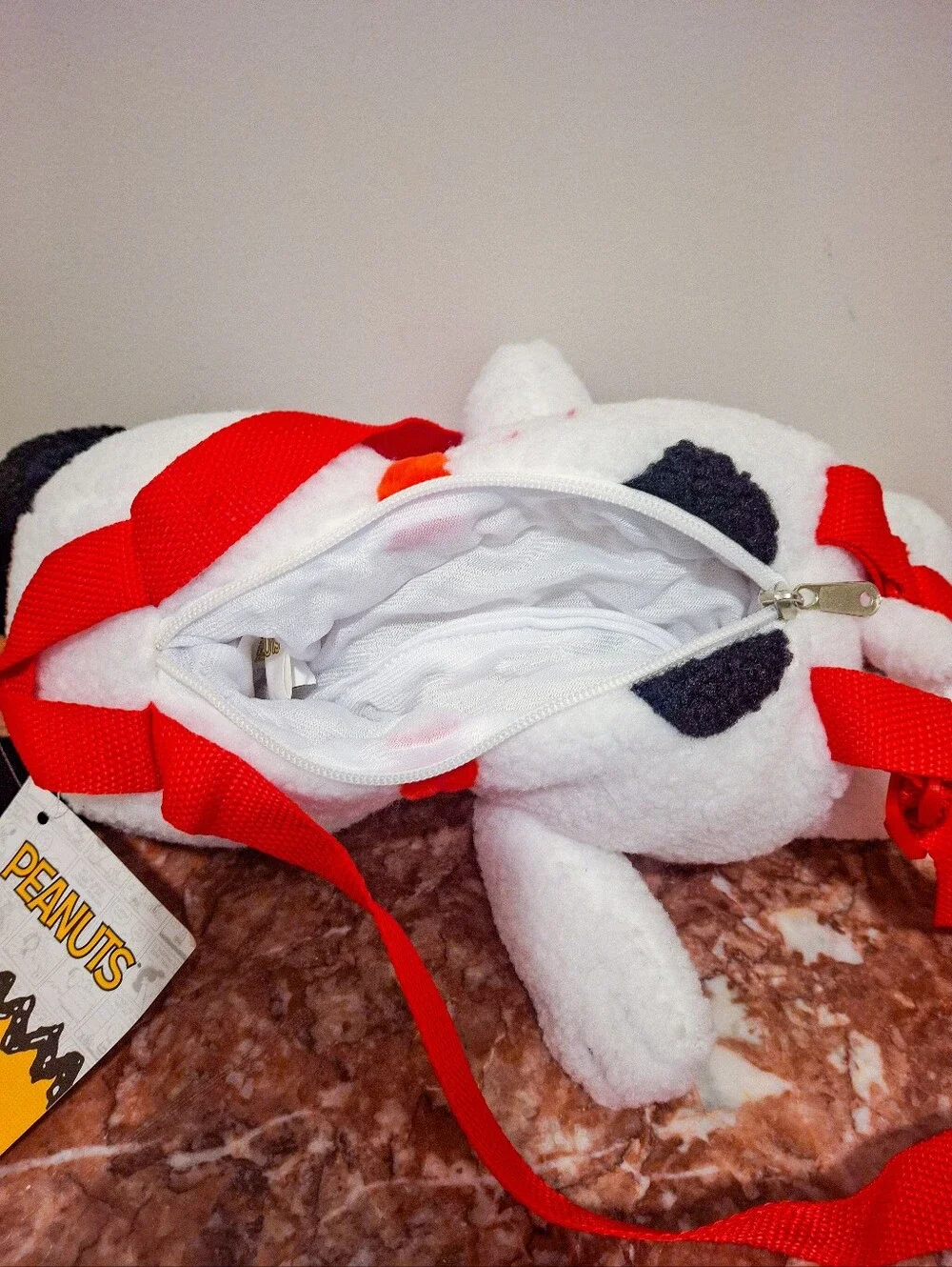 Snoopy Plush White & Black Backpack with Red Straps